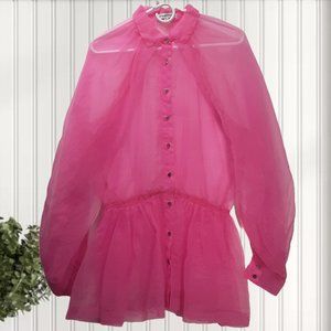 L | Hot & Delicious | Sheer Long Sleeved Button Down Shirt Dress